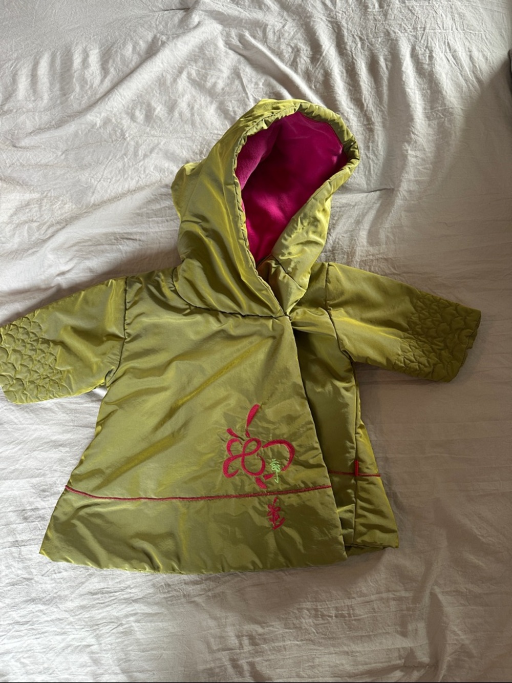 Kenzo Olive Green Kids Hooded Raincoat with Pink Lining